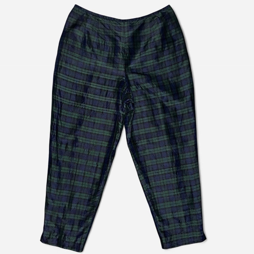 Talbots Silk Green and Navy Plaid Pants SIZE 14 PETITE